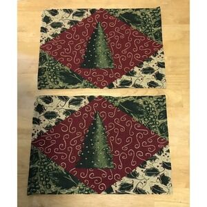 Set of 2‎ Holiday Collage Christmas Tree Tapestry Placemats  19" x 13"